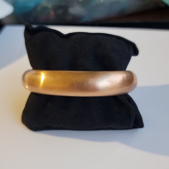 Rose Gold Plated Open Cuff Bangle Bracelet With Polished Silver-Tone Ends - Picture 1 of 7
